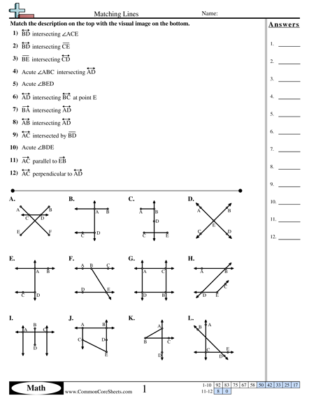 Lines Worksheets - Matching Lines worksheet